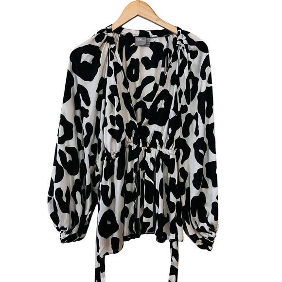 ASOS Printed Dolman Libg Sleeve Flare Hem Top Size 6 Cream Black - Picture 3 of 8